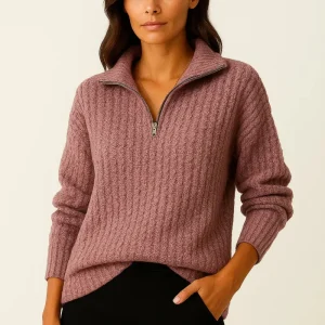 Pull en tricot côtelé avec col montant et fermeture à glissière