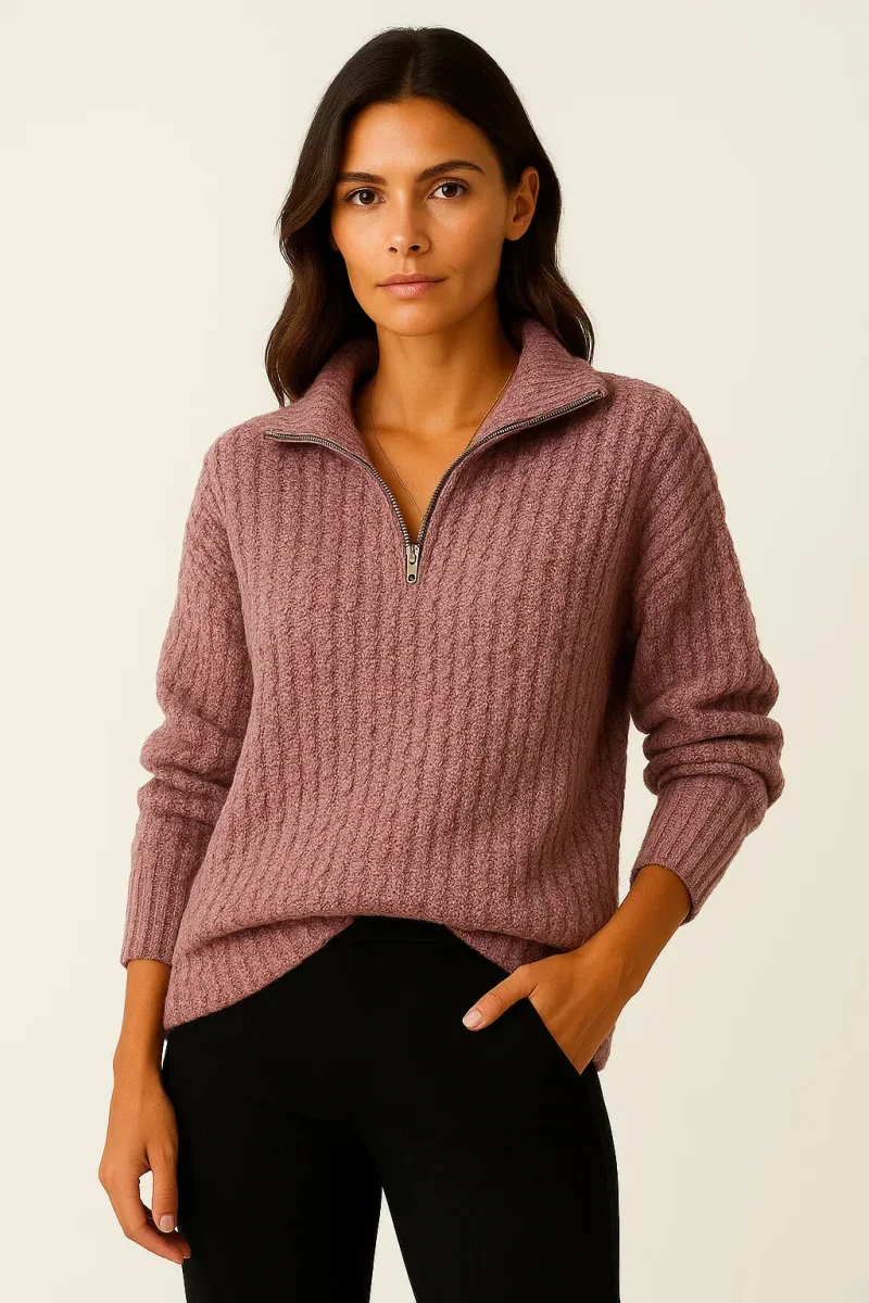 Pull en tricot côtelé avec col montant et fermeture à glissière