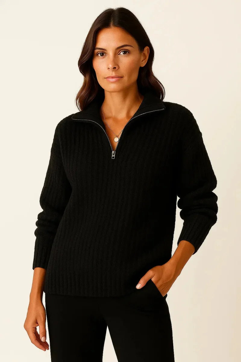 Pull en tricot côtelé avec col montant et fermeture à glissière – Image 7