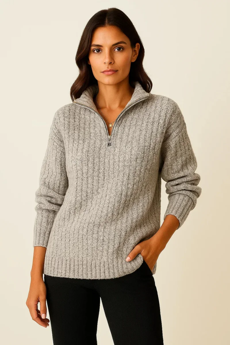 Pull en tricot côtelé avec col montant et fermeture à glissière – Image 4