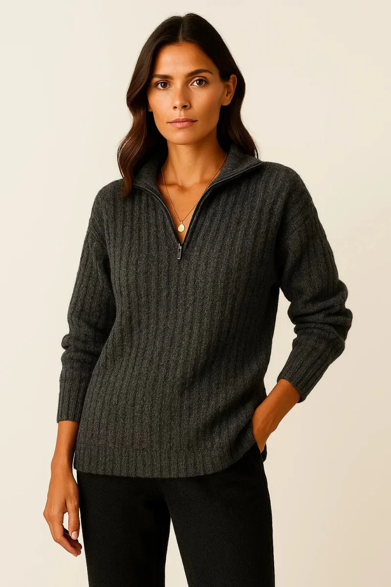 Pull en tricot côtelé avec col montant et fermeture à glissière – Image 6