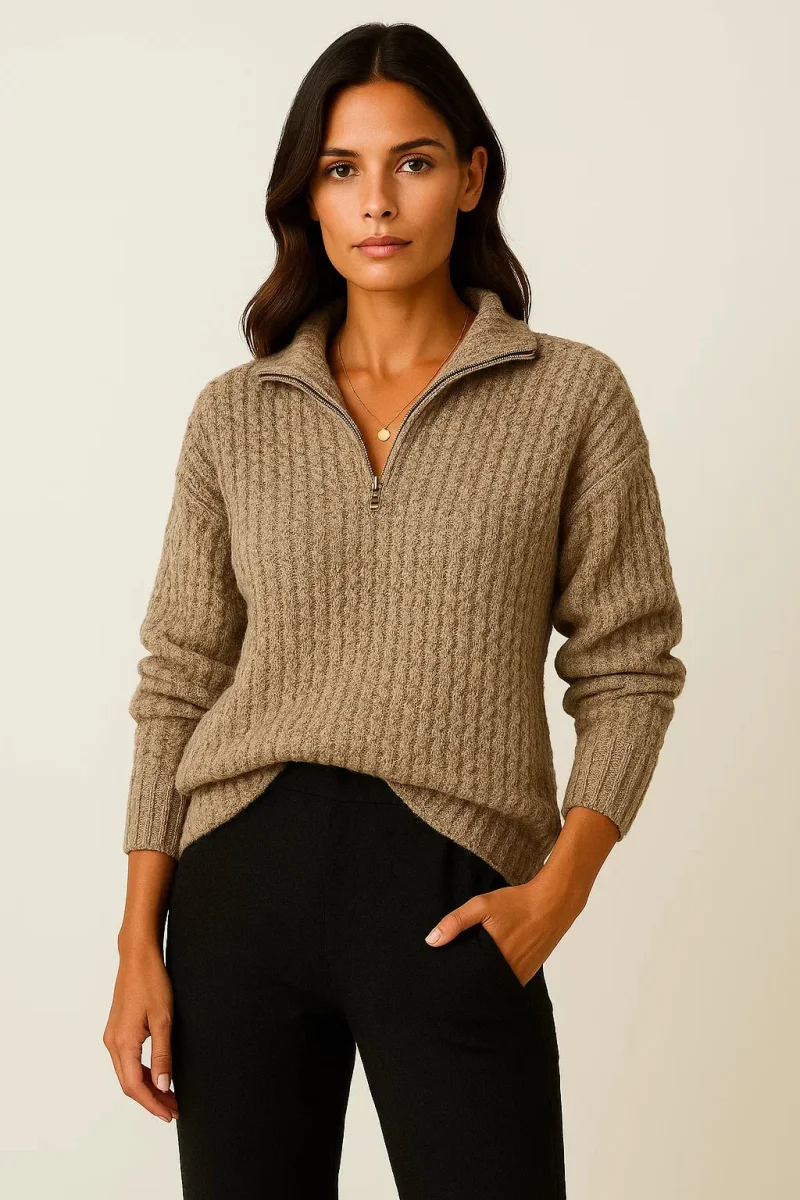 Pull en tricot côtelé avec col montant et fermeture à glissière – Image 5