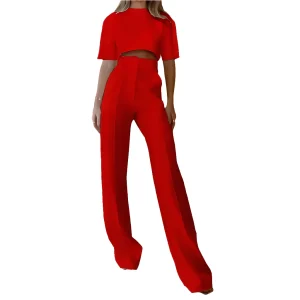 Fran | Ensemble deux pièces pour dames | Pantalon à jambes larges & Top à col en O avec manches 3/4