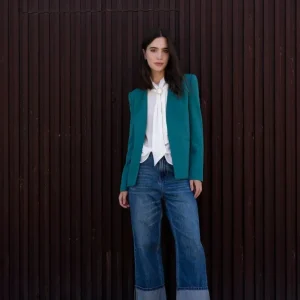 Blazer Vert Femme Ajusté Sans Col