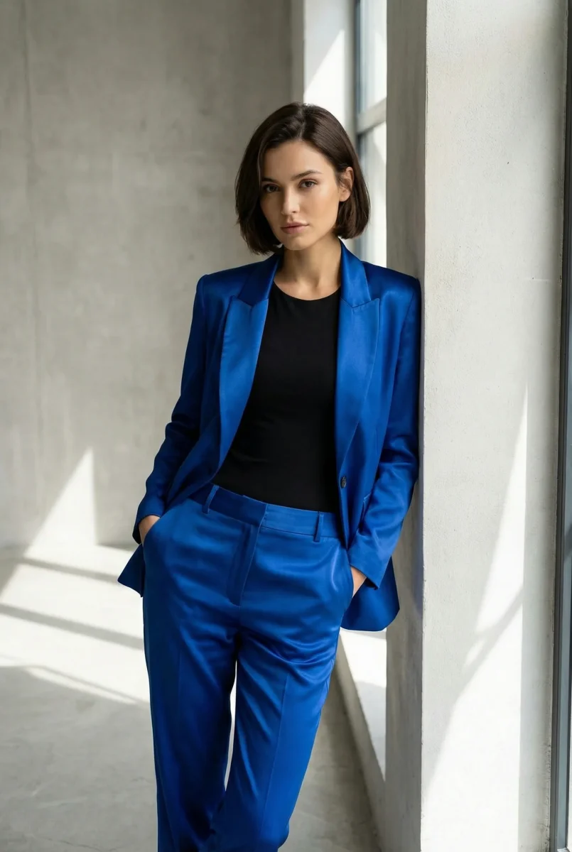 Blazer Bleu Roi Satiné – Image 4