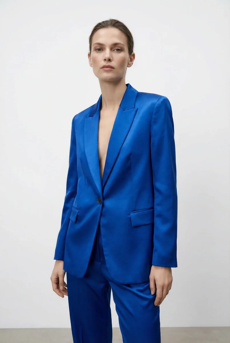 Blazer Bleu Roi Satiné – Image 3
