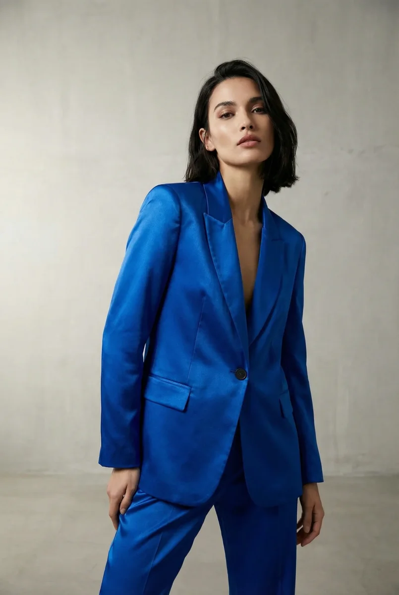 Blazer Bleu Roi Satiné – Image 2