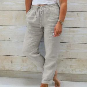Pantalon d'été confortable en coton avec ceinture élastique
