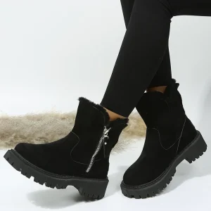 Bottes de luxe avec doublure en fausse fourrure et fermeture éclair