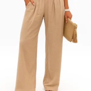 Pantalon femme en lin Breezeflow taille élastique coupe fluide été 2025
