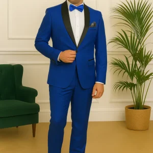 Costume bleu roi à col satiné noir – Élégance et confiance absolue