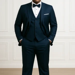 Hafsoit Mode – Costume homme 3 pièces slim fit bleu foncé (veste, gilet, pantalon) – Taille 54