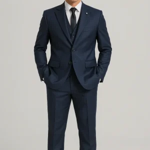 Hafsoit Mode – Costume trois pièces SlimFit bleu nuit pour homme