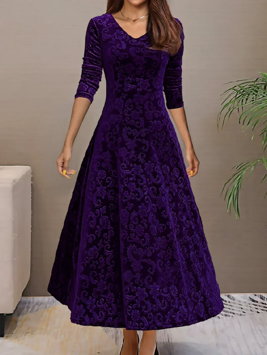 Robe en velours à col en V pour femmes - idéale pour l'automne – Image 9