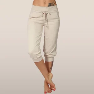 Pantalon capri femme Liora en coton-lin – taille élastique & cordon, léger & tendance automne 2023