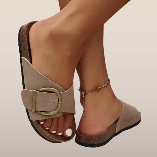 Tongs pour femme avec fermeture à boucle - Semelle en liège et brides croisées – Image 2