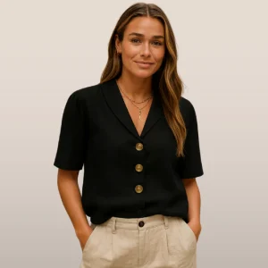 Chemisier à col châle pour femme - Manches longues et fermeture par bouton sur le devant