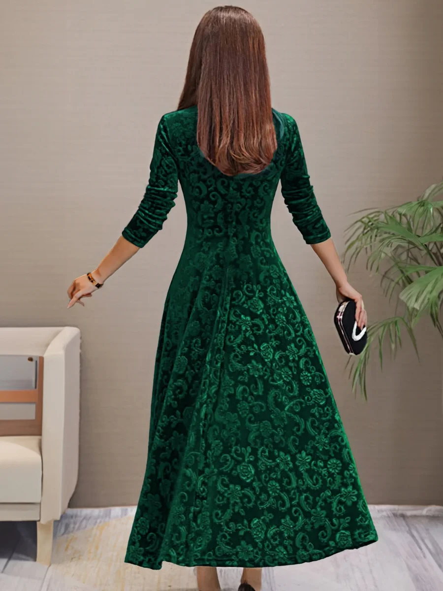 Robe en velours à col en V pour femmes - idéale pour l'automne – Image 5