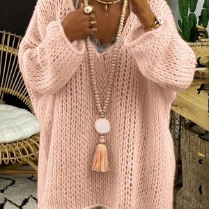 Pull en tricot surdimensionné à col en V pour l'automne