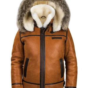FrenchMeti - veste d'hiver en peau de mouton avec capuche en fourrure
