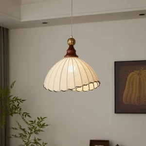 Lampe suspendue Abat-jour en tissu Plafonnier en bois