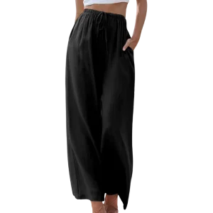 Pantalon femme en lin et coton élégant taille haute style raffiné