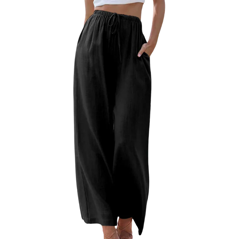 Pantalon femme en lin et coton élégant taille haute style raffiné