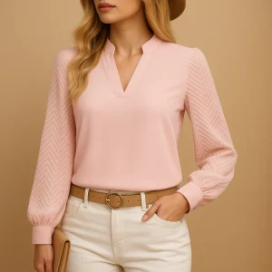 Haut élégant pour femme à col en V – blouse stylée pour le travail ou un look décontracté