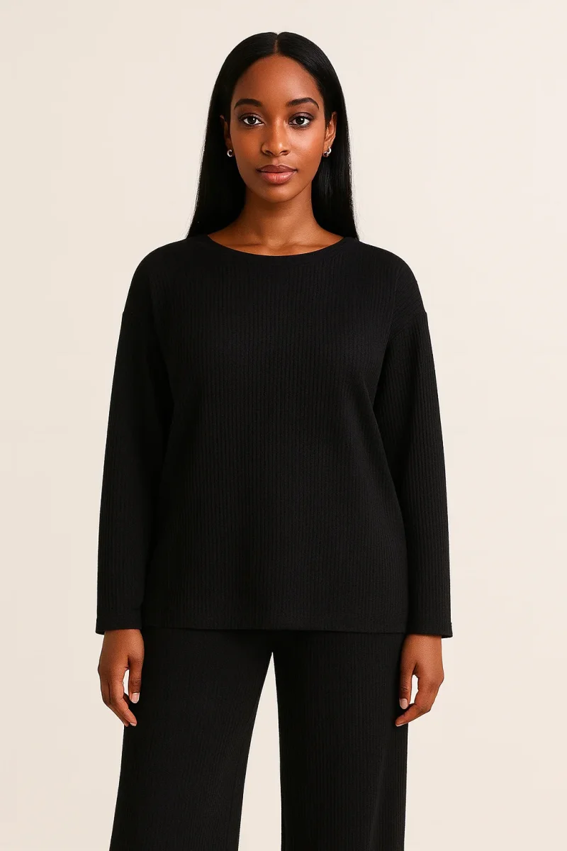 Hafsoit Mode – Ensemble large en maille côtelée – Vert olive ou Noir – Tenue chic & confort – Taille unique 38 à 48 – Image 6