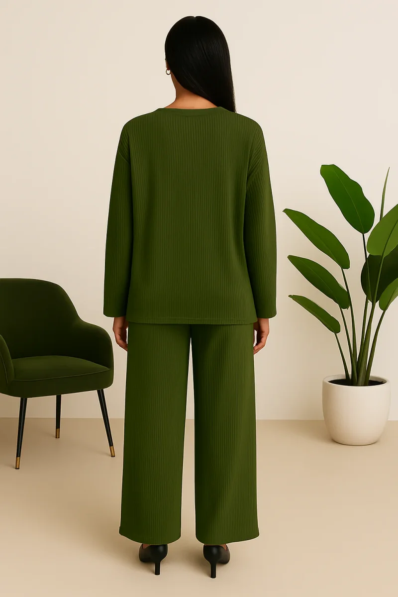 Hafsoit Mode – Ensemble large en maille côtelée – Vert olive ou Noir – Tenue chic & confort – Taille unique 38 à 48 – Image 7