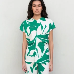 Pantalon Palazzo Imprimé Floral Vert et Blanc, Coupe Large