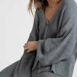 Ensemble maille femme italien Col V boutonné  pantalon large Tricot épais