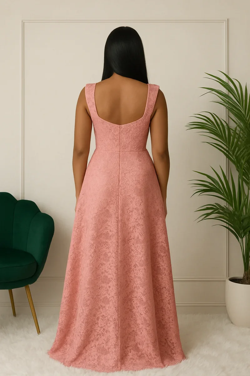 Hafsoit Mode – Robe longue en dentelle vieux rose – Élégance romantique et féminité intemporelle – Image 5