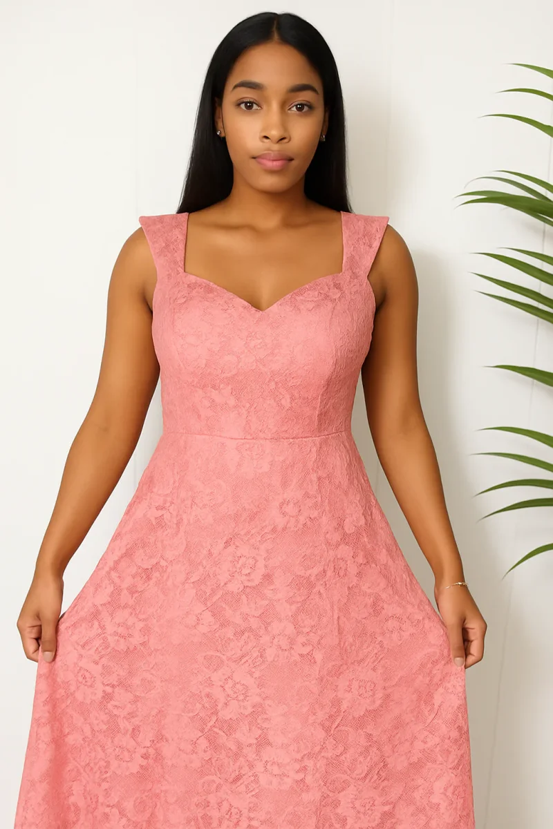 Hafsoit Mode – Robe longue en dentelle vieux rose – Élégance romantique et féminité intemporelle – Image 3