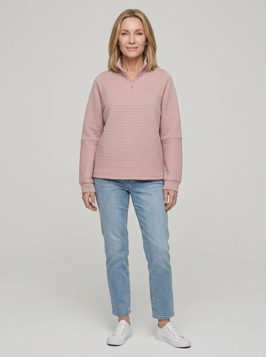 Pull côtelé à demi-zip pour femme – Doux, décontracté et parfait pour tous les jours – Image 2