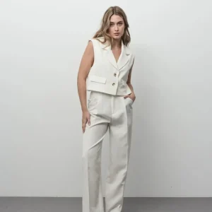 Gilet Sans Manches Chic Femme Blanc Cassé Ou Rouge Vif