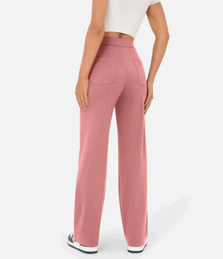 Pantalon femme taille haute, boutonné et extensible – Image 4