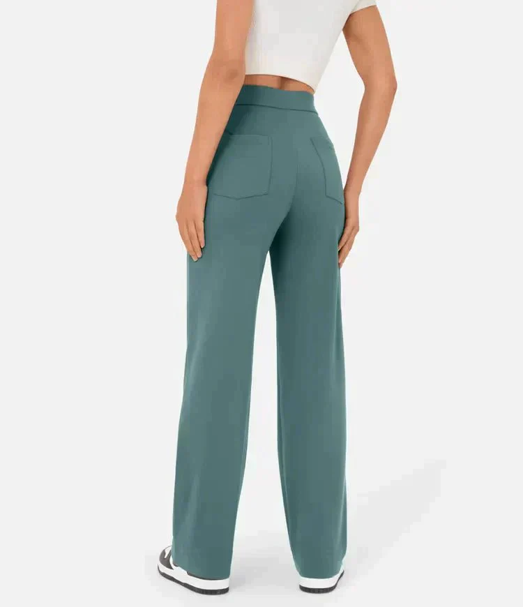 Pantalon femme taille haute, boutonné et extensible – Image 6