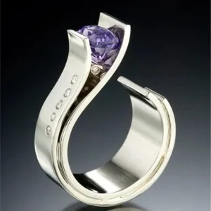Bague en Cristal Violet Vintage en Argent