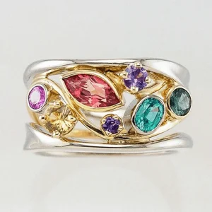 Bague Vintage Multicolore en Or et Argent