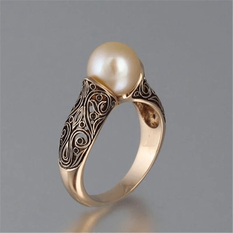 Bague Vintage en Or avec Perle – Image 2