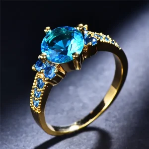 Bague en Zirconium Doré Ciel Bleu