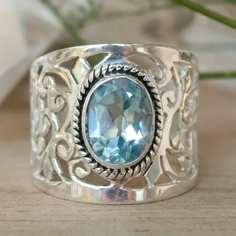Bague en Argent Creux Bleu – Image 2
