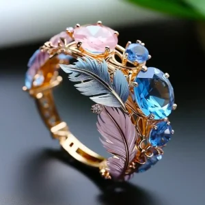 Bague en Cristal de Plume Exotique Vintage