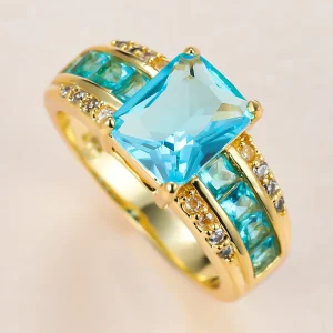 Bague en Verre Bleu Or