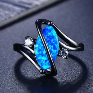 Bague en Opale Bleue Argent Foncé