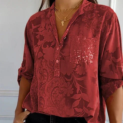 Blouse à manches longues avec motif floral pour femmes | Parfaite pour l'automne – Image 2