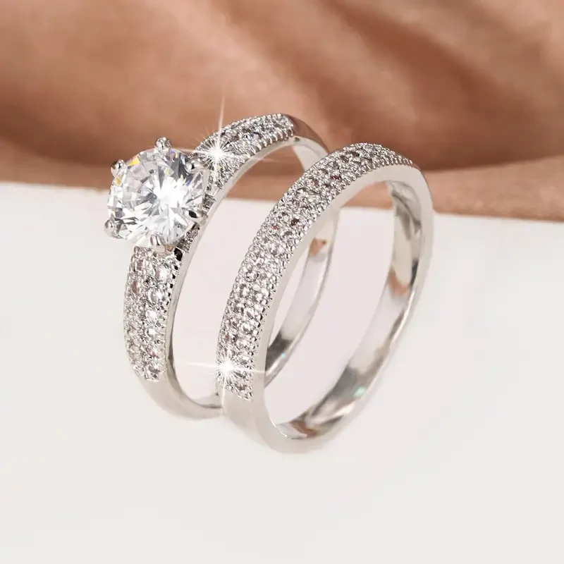 Ensemble de Bagues en Argent Zirconium pour Couples – Image 2