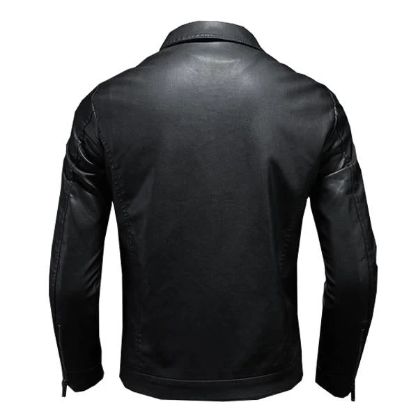 Homme - Veste de moto en cuir de première qualité avec col inversé et fermeture à glissière, coupe confortable, idéale pour l'automne – Image 3