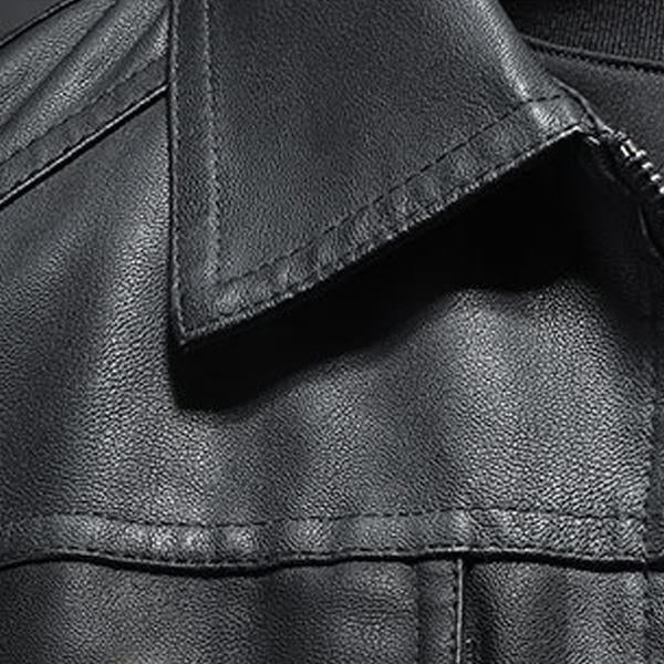Homme - Veste de moto en cuir de première qualité avec col inversé et fermeture à glissière, coupe confortable, idéale pour l'automne – Image 4
